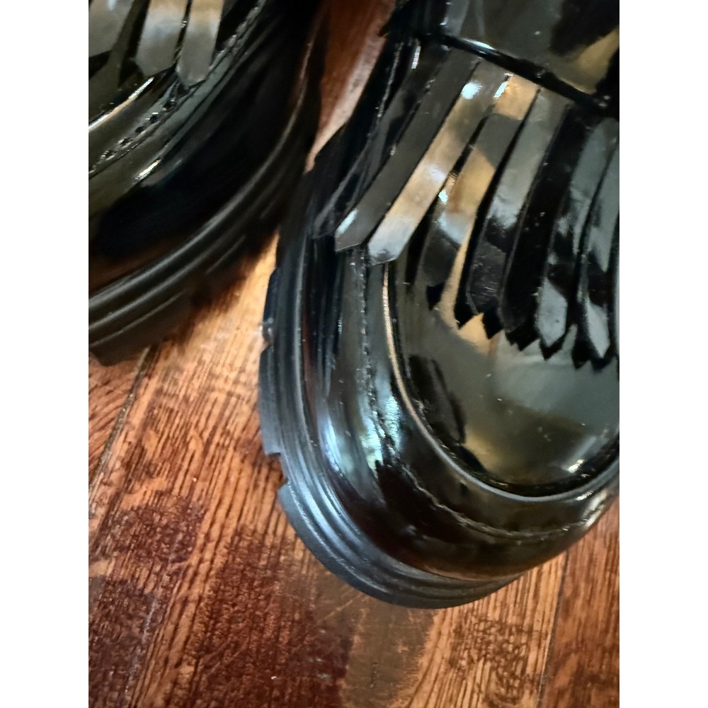 JF JustFab Black Patent Lug Sole Tassel Loafers Women Size 8 Sofia Platform shoe - Picture 7 of 8